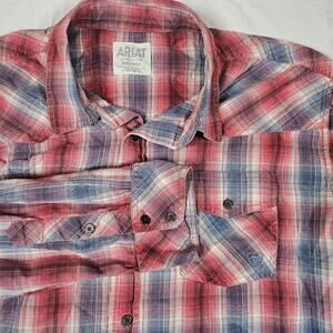 Ariat Retro Fit Shirt Mens 2XL Red Plaid Long Sleeve Western Button Up Casual